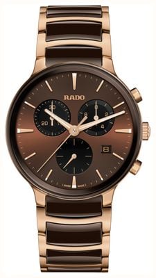 RADO Centrix Quartz Chronograph (41mm) Brown Sunray Dial / Rose-Gold PVD & Brown Ceramic Bracelet R30212302