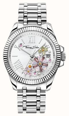 Thomas Sabo Crystal Flowers (33mm) Silver Sunray Dial / Stainless Steel Bracelet WA0381-201-201-33