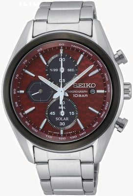 Seiko Men's Solar | Stainless Steel Bracelet | Red Chronograph Dial SSC771P1
