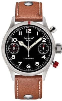Hanhart PIONEER TwinDicator Automatic Chronograph (45mm) Black Dial / Light Brown Leather Strap - M 731.210-0210