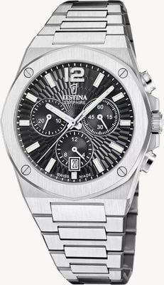 Festina Swiss Made Vallée Quartz Chronograph (42mm) Black Dial / Stainless Steel Bracelet F22002/4