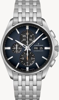 Junghans Meister S Chronoscope (English Date) | Blue Black Dial | Stainless Steel Bracelet 27/4228.45