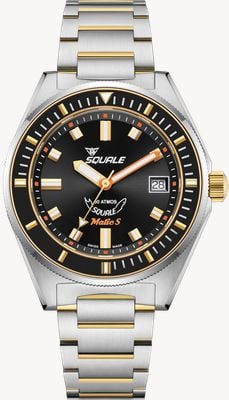 Squale Matic S Automatic (39mm) Sunray Black Dial / Two-Tone Stainless Steel Bracelet Watch MATICGBKBK.SSBI
