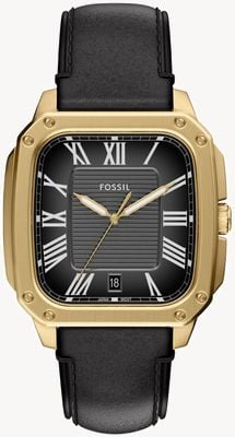Fossil Men's Crosby (42mm) Textured Black Dial / Black Leather Strap FS6151