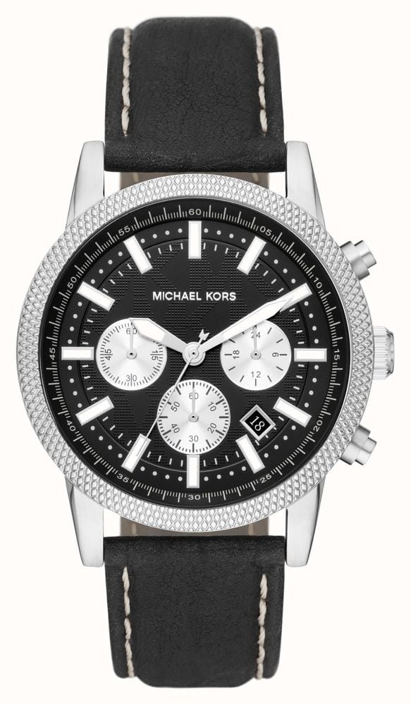 Michael Kors Hutton Men s Chronograph Watch Black Leather Strap MK8956 First Class Watches