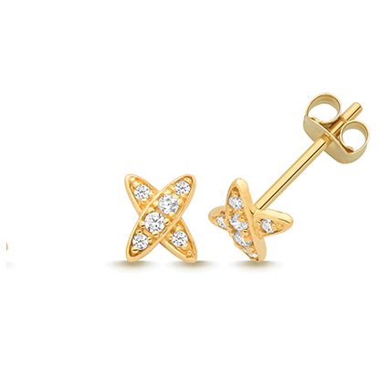 James Moore ES2172 9CT YEL GOLD CZ ” X ” STUD Earrings Jewellery