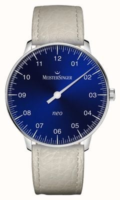 MeisterSinger Neo Sapphire (36mm) Sunburst Blue / Cream White Leather Strap NES908-SB115