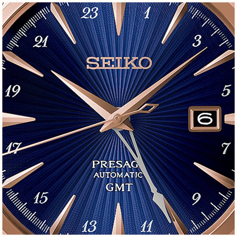 Seiko Presage Cocktail Time ‘ Corcovado’ GMT (40.5mm) Blue Dial / Brown Leather Strap HCB005J1 - alternate view 3