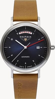 Bauhaus Men's Brown Italian Leather Strap | Blue Dial | Automatic | Day/Date 2162-3