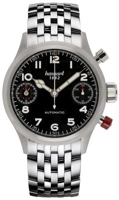 Hanhart PIONEER TwinDicator Automatic Chronograph (45mm) Black Dial / Stainless Steel Bracelet 730.210-6428