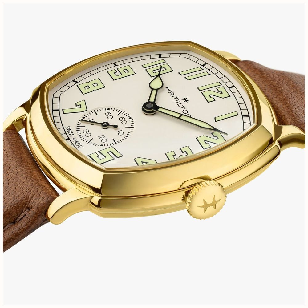 Hamilton American Classic Cushion Mechanical (30mm) Sandblasted Beige Dial / Brown Leather Strap Watch H36139520 - alternate view 3
