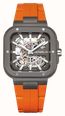 Herbelin Cap Camarat Square Titanium Automatic (40.5mm) Skeleton Dial / Orange FKM Rubber Strap 1846SQTDCMD