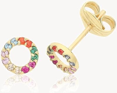 Treasure House 9ct Yellow Gold Small Rainbow Cubic Zirconia Circle Stud Earrings ES733