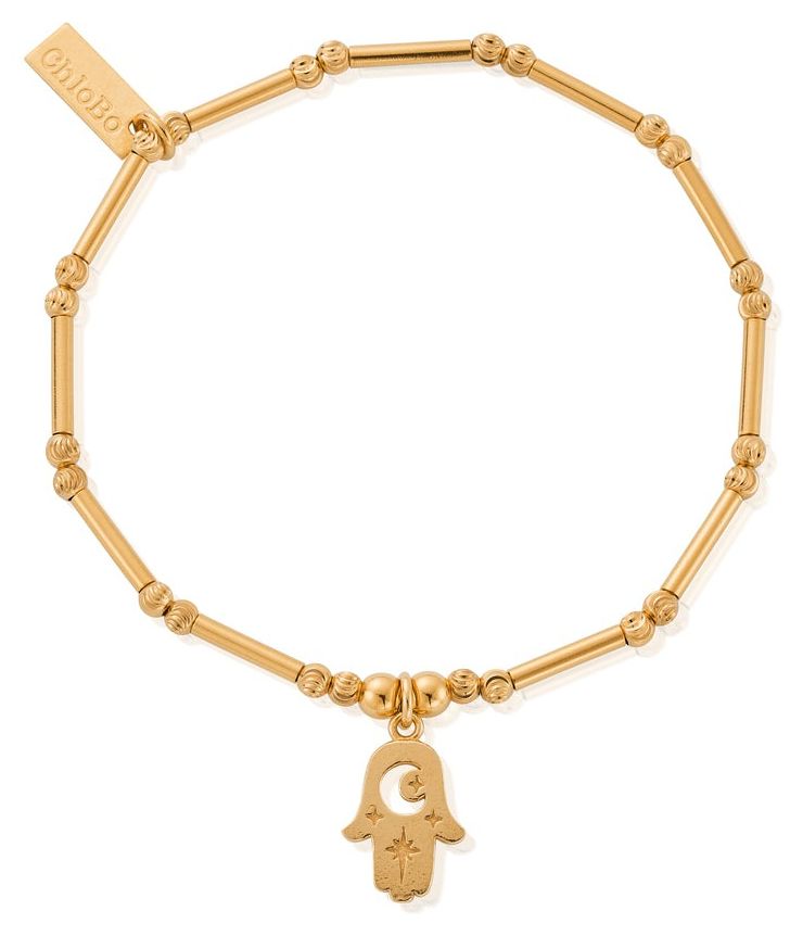 ChloBo GBMCTN3375 Dainty Moon Cut Sparkle Hamsa Gold-Plated Jewellery