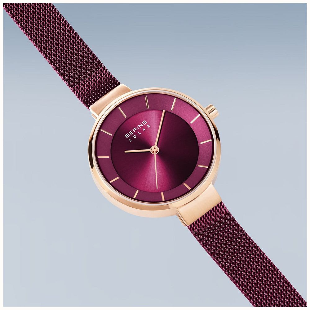Bering Cassa Solare In Oro Rosa Da Donna, Cinturino In Maglia Di Acciaio 14631-369 - First Class Watches™ A - Foto 7