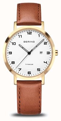 Bering Titanium Quartz (34mm) White Dial / Brown Leather Strap 18634-534