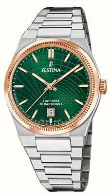 Festina Swiss Made Rivé Quartz (40mm) Green Dial / Stainless Steel Bracelet F20065/3