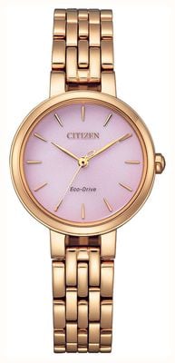 Citizen Women's Dress Eco-Drive (27mm) Pink Dial / Rose Gold-Tone Stainless Steel Bracelet EM0993-82X