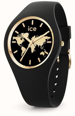 Ice-Watch ICE World (37mm) Black and Gold Map Dial / Black Silicone Strap 22485