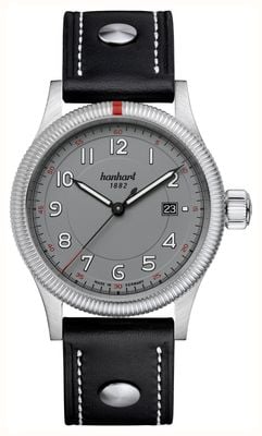 Hanhart PIONEER One Automatic (42mm) Grey Dial / Black Leather Rivet Strap - M 762.240-0010