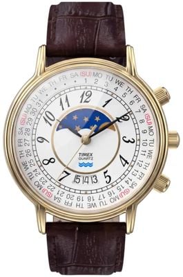 Timex Reissue 1990 Moon Phase 37mm White Dial Leather Mens Quartz TW2Y99000
