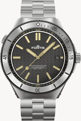 FORTIS Marinemaster M-44 Chronometer Black Resin (44mm) Stainless Steel Block Bracelet F8120018