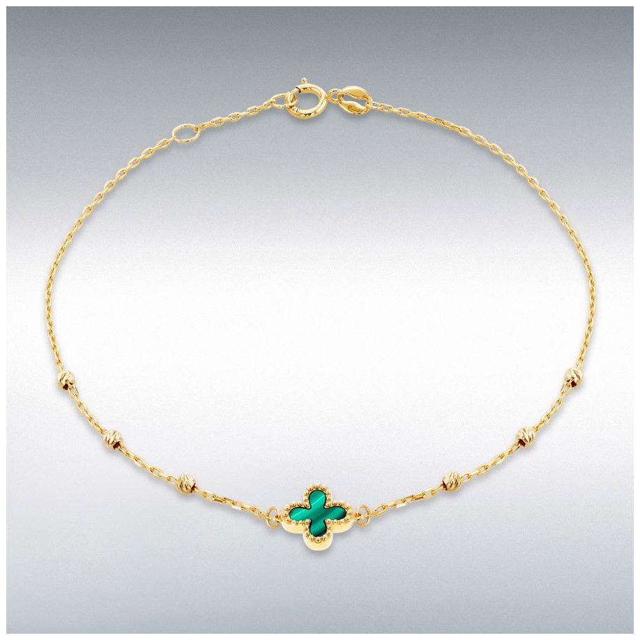 James Moore 1.29.2242 9ct Yellow Gold 8.5mm Malachite Clover Jewellery