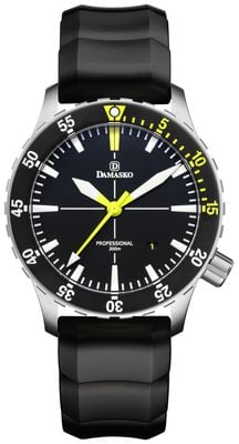 Damasko DSUB10 Manufacture Automatic - A26 Top (42mm) Black Dial / Black 'Wave' Rubber Strap DSUB10 TOP BLACK RUBBER