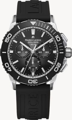 Maurice Lacroix Pontos S Solar Chronograph (42mm) Black Smoked Translucid Dial / Black Rubber Strap Watch PT1038-SSL20-330-2