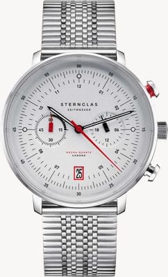 STERNGLAS Hamburg Mecha-Quartz Chronograph (42mm) Silver Dial / SuperSlim Stainless Steel Bracelet S01-HC10-ME08