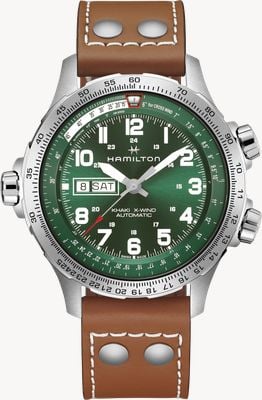 Hamilton Khaki Aviation X-Wind Day/Date Auto (45mm) Green Dial / Brown Leather Strap H77735560