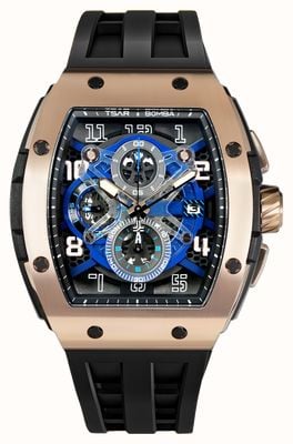 TSAR BOMBA Elemental Series Quartz Chronograph (44.6mm) Blue Dial / Black FKM Rubber Strap TB8211Q-05