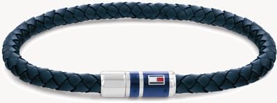 Tommy Hilfiger Men's Blue Casual Leather Braided Bracelet 2790294