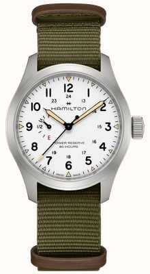 Hamilton Khaki Field Power Reserve Mechanical (40mm) White Dial / Green NATO Textile Strap H69509910
