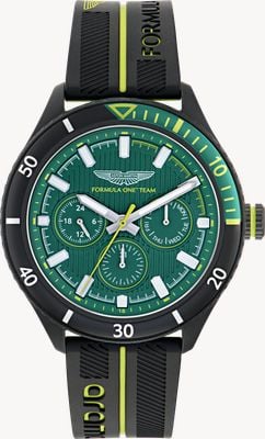 Aston Martin Aramco Formula One™ Team PIT W Quartz Multifunction (46mm) Podium Green Dial / Black Silicone Strap MTFP1F503