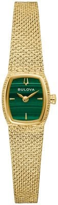 Bulova Classic 'Goddess of Time' (17mm) Green Malachite Dial / Gold Stainless Steel Textured Mesh Bracelet 97L184