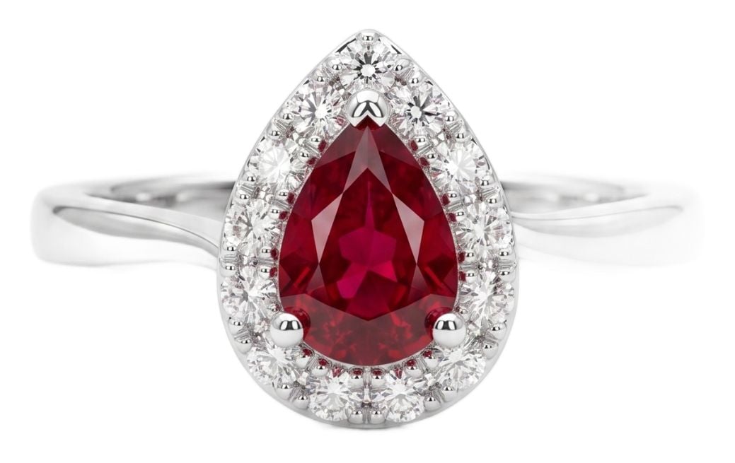James Moore & Co J22762 Platinum Ruby And Diamond Halo twist Jewellery