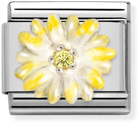 Nomination Classic Yellow Flower Link Steel, Sterling Silver And Enamel 330321/04