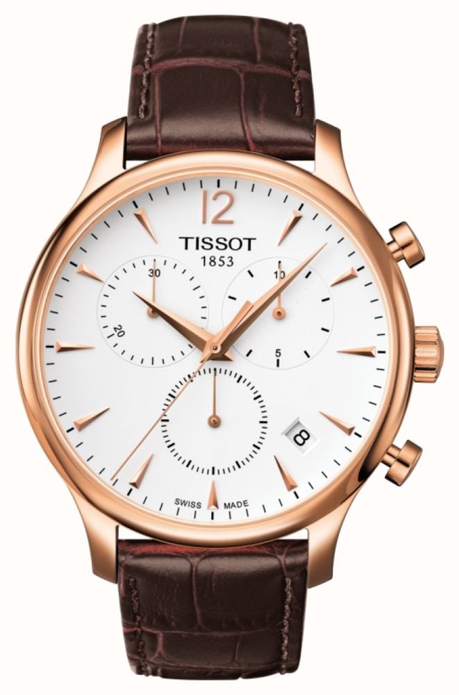 Tissot Men's Tradition Chronograph Rose Gold Plated Brown Leather ...