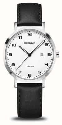 Bering Titanium Quartz (34mm) White Dial / Black Leather Strap 18634-404