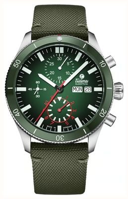 Tutima Glashütte Grand Flieger Airport Automatic Chronograph (41mm) Green Dégradé Dial / Green Cordura Strap 6407-03