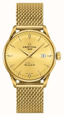 Certina Men's DS-1 Powermatic 80 (40mm) Gold Dial / Gold-Tone Stainless Steel Mesh Bracelet C0298073336100