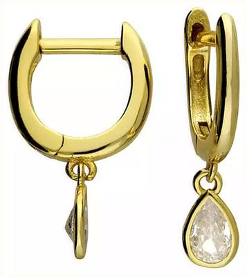 James Moore CME Sterling Silver Gold Plated Pear Shape Cubic Zirconia Drop Huggies H5530/Y