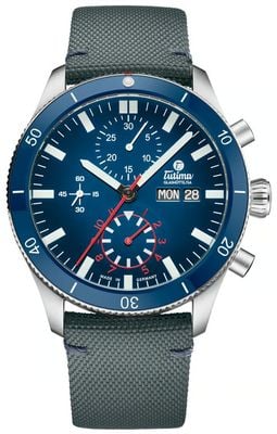 Tutima Glashütte Grand Flieger Airport Automatic Chronograph (41mm) Blue Dégradé Dial / Blue Cordura Strap 6407-01