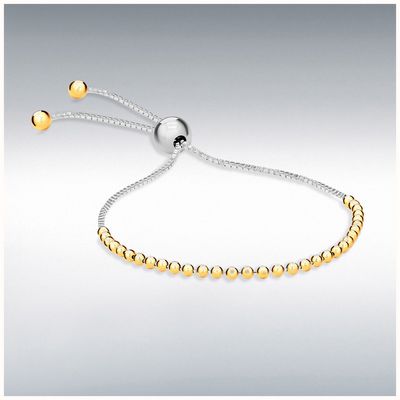 IBB Sterling Silver Yellow Gold Plated Beaded Adjustable Slider Bracelet 10cm/4"-23cm/9" 8.29.9074