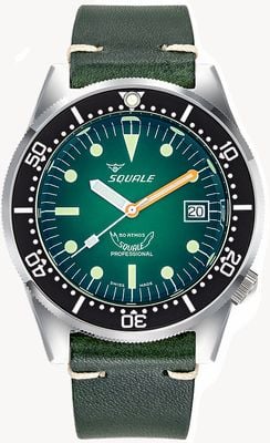 Squale 1521 Green Ray (42mm) Smoky Green Dial / Green Italian Leather Strap Watch 1521PROFGR.PVE