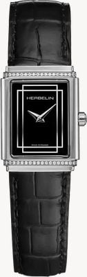 Herbelin Art Déco 1925’s Diamond (22mm) Black Dial / Black Leather Strap 17577AP40Y04