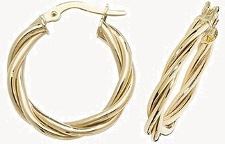 Treasure House 9k Yellow Gold Hoop Twist Earrings 15 mm ER1006-15