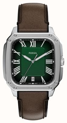 Fossil Men's Crosby (42mm) Textured Green Dial / Brown Leather Strap FS6150