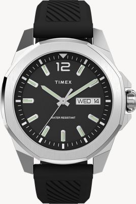 Timex Essex Ave Day-Date (46mm) Black Dial / Black Rubber Strap TW2W42900
